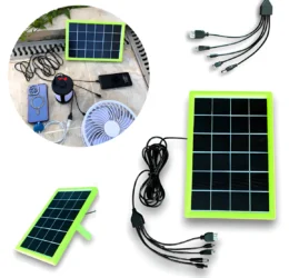 Placa Painel Solar Mini Portátil 6w 5 Pontas Carregador Usb Sortido