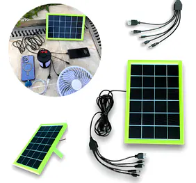 Placa Painel Solar Mini Portátil 6w 5 Pontas Carregador Usb Sortido