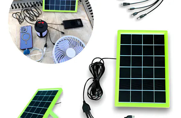 Placa Painel Solar Mini Portátil 6w 5 Pontas Carregador Usb Sortido
