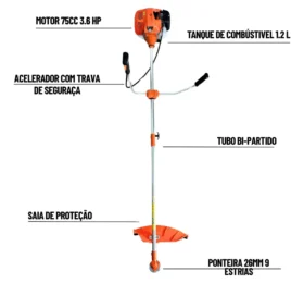 Roçadeira Nakasaki 75cc 3.6hp Nk750pro 8 Em 1 + Motopoda