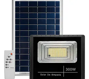 Refletor Solar led holofote 300w placa bateria prova dágua carcaça preto luz branco-frio